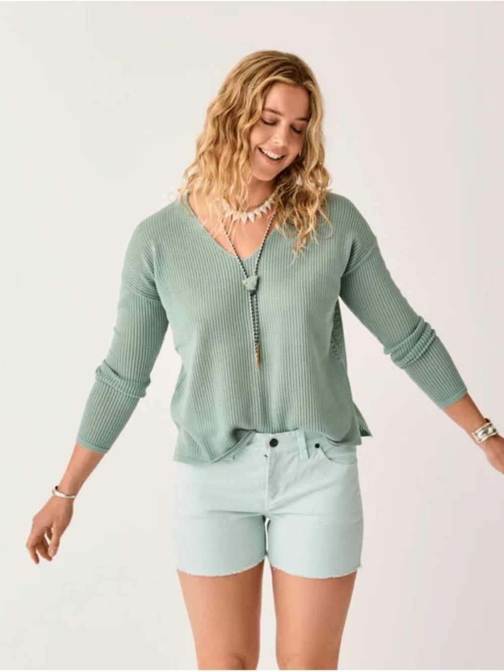 CARVE DESIGNS Organic Cotton Zella Mesh Pullover Sweater Green Women’s Medium - Picture 9 of 10